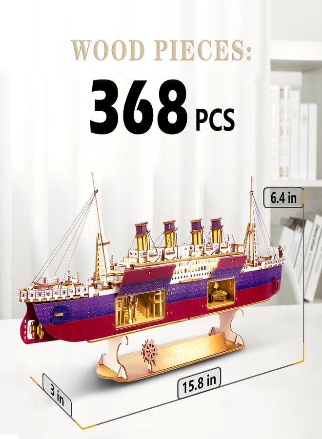 Vziimo Titanic 3D Puzzles for Adults, LED Titanic Metal Ship Model Building Kits for Home Desk Decor, 368 Pcs Wooden DIY Arts and Crafts Collection Gifts for Couples Women Teens 14 + - Image 5
